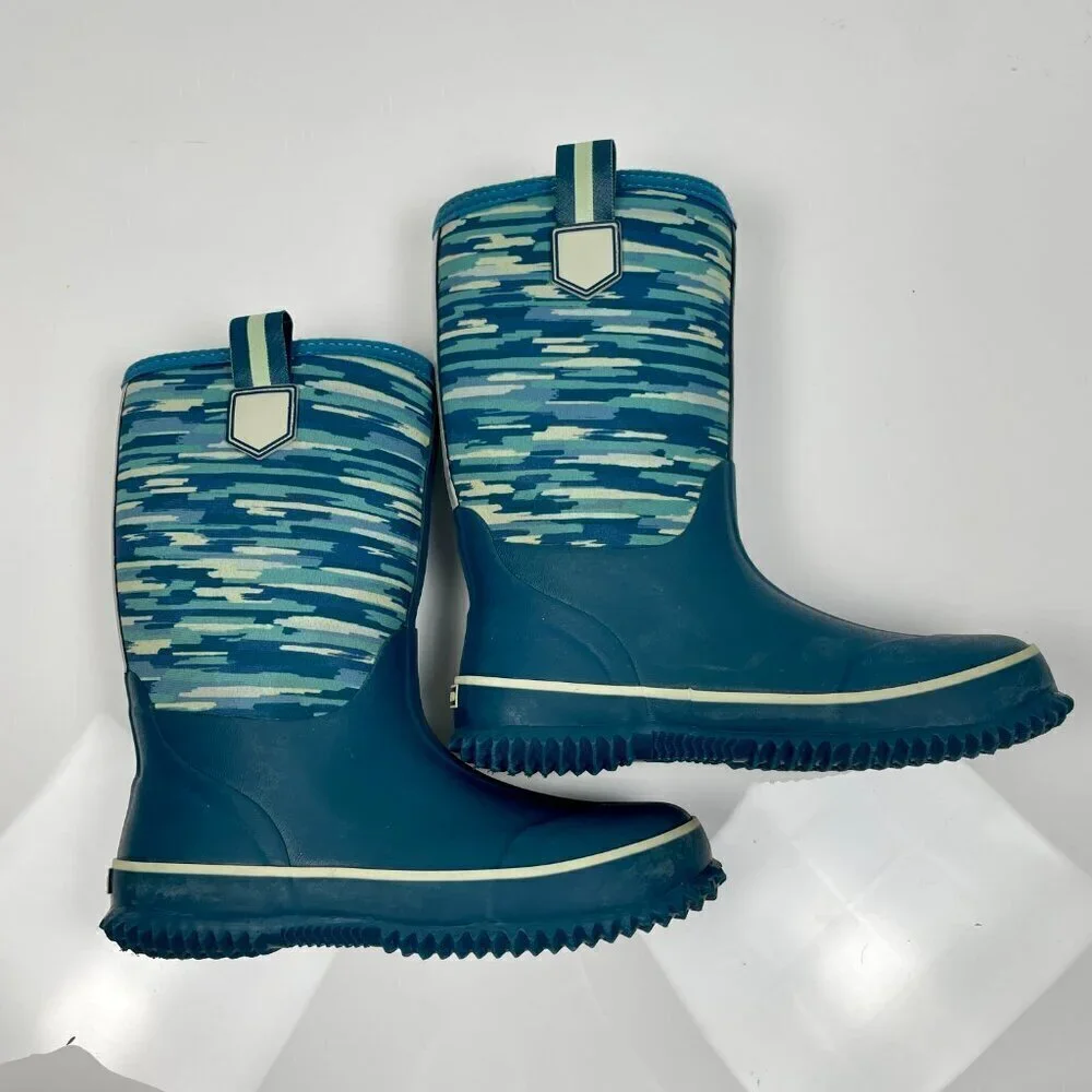 Lands End Children's Size 4 Blue Geometric Waterproof Rain and Snow Boots